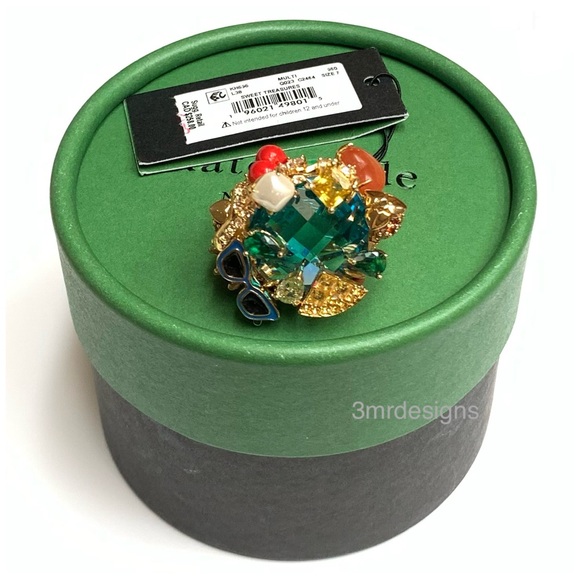 NWT Kate Spade ♠️ SWEET TREASURES 12-K Gold Plated Glass Pearl/CZ Crystals Ring - Picture 9 of 12